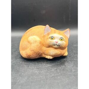 Vtg Mann MCM LXXII Japan Orange Tabby Cat Ceramic Music Box Vtg Collectible 4"